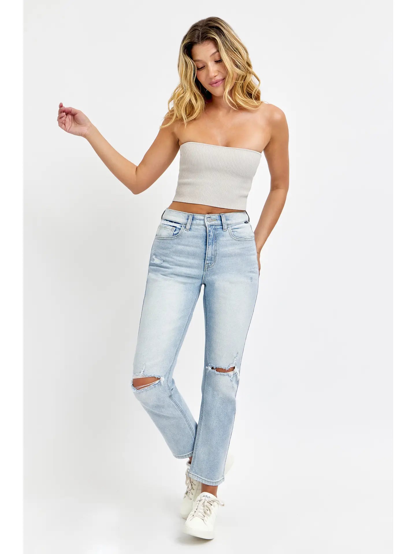Heather High Rise Straight Leg Jeans