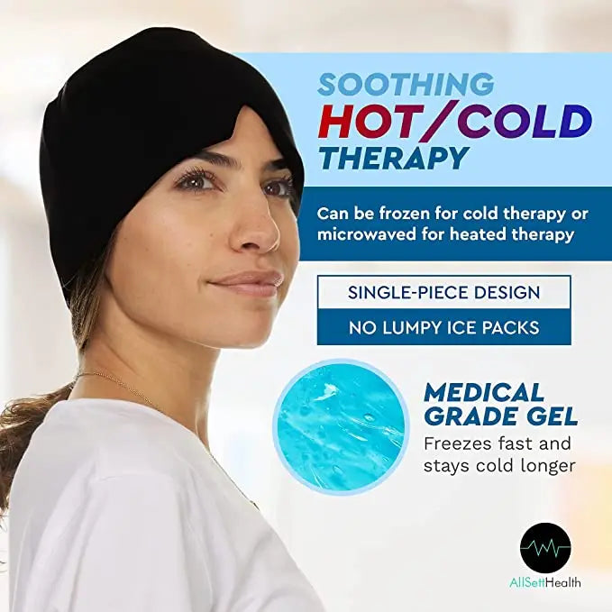 2 Pack Migraine Relief Ice Head Wrap Headache & Migraine Hat (Black)