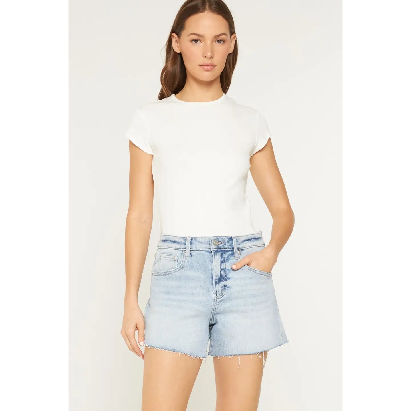 Jade High Rise Raw Hem Shorts