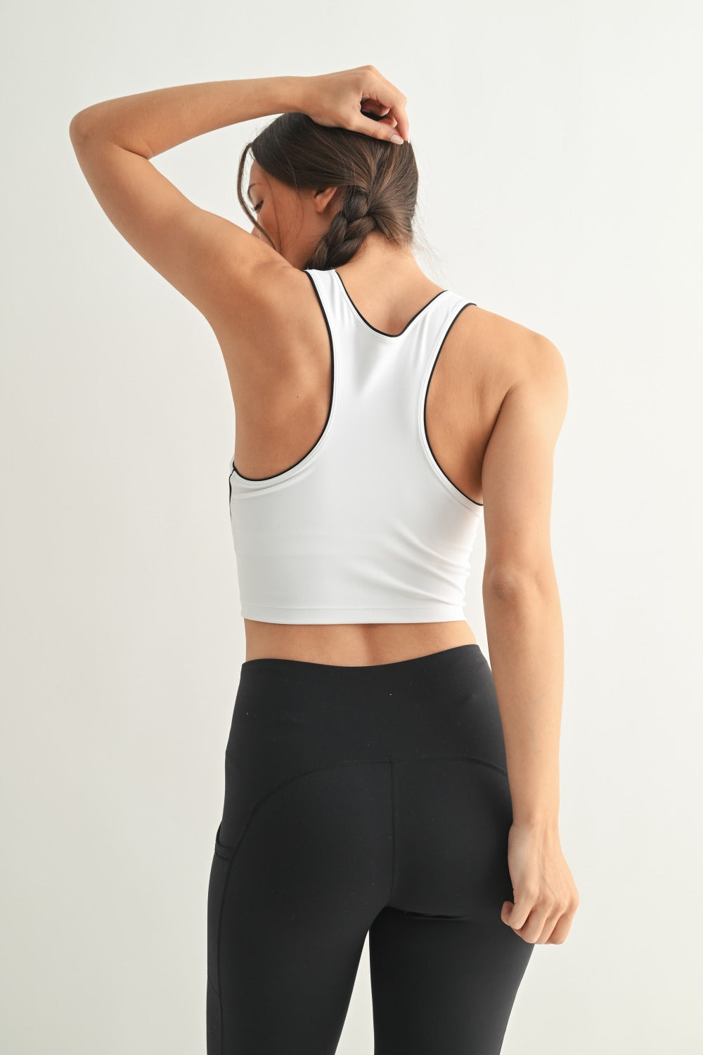 Contrast Contour Racerback Sports Bra (White/Black) (built in bra)