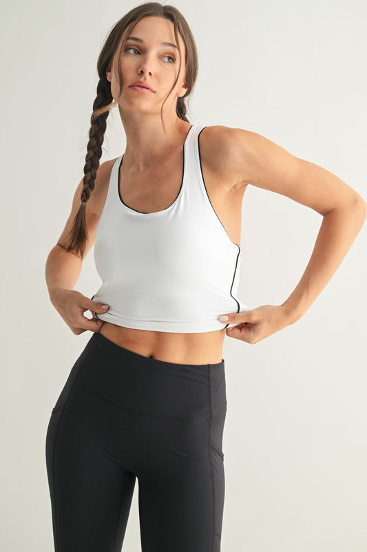 Contrast Contour Racerback Sports Bra (White/Black) (built in bra)