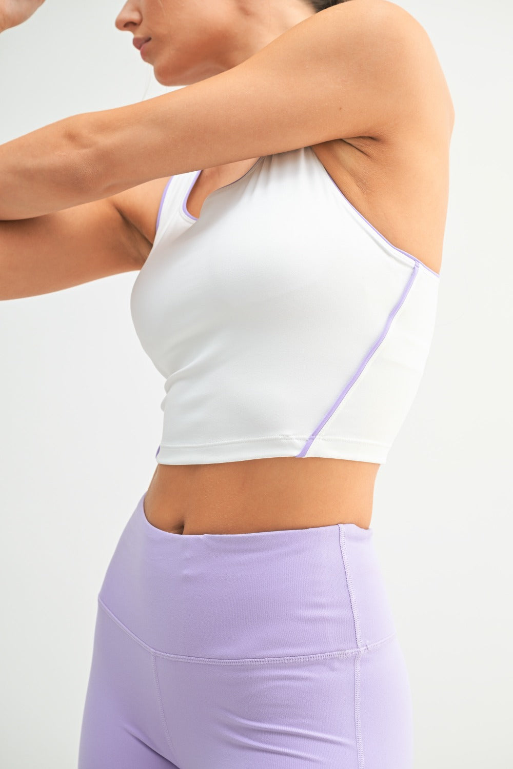 Contrast Contour Racerback Sports Bra (White/Lavender) (built in bra)