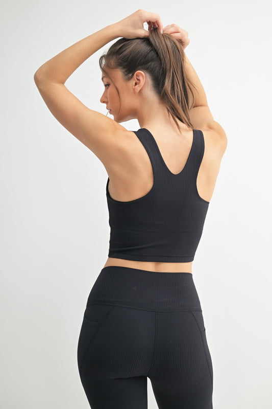 Square Neck Soft Ribbed Racerback Sports Bra