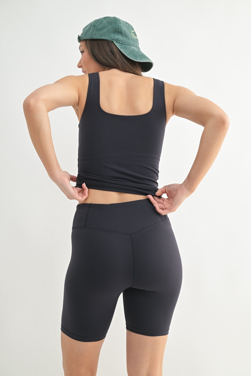 Lycra-Blend Square Neck Active Tank (Black) (built in bra)