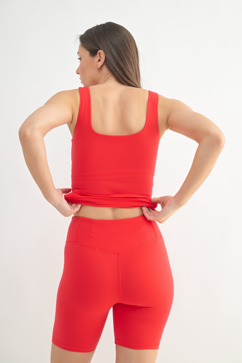 Lycra-Blend Square Neck Active Tank (Cherry) (built in bra)
