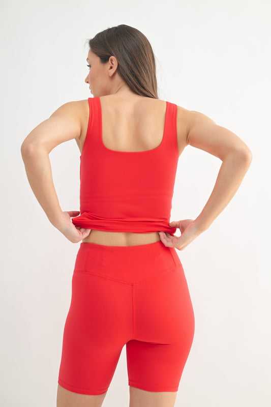Lycra-Blend Square Neck Active Tank (Cherry) (built in bra)