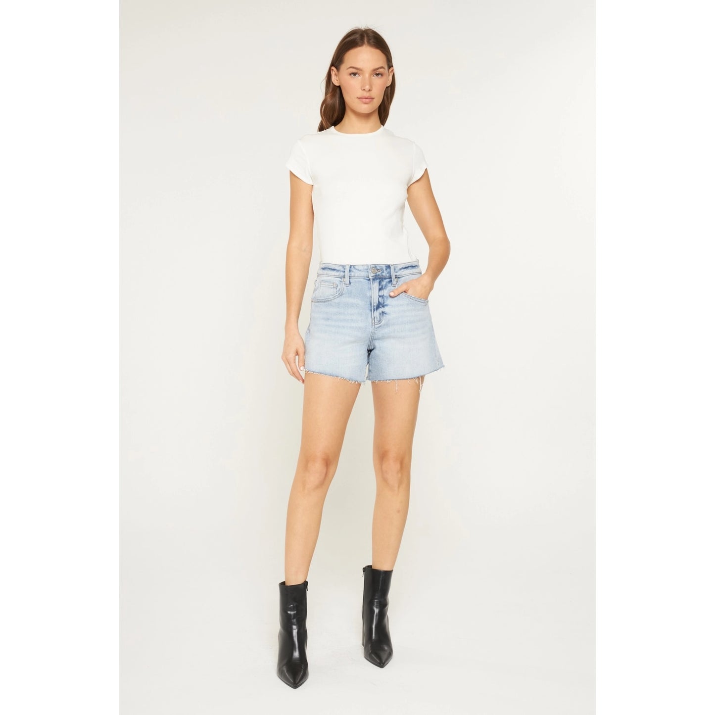 Jade High Rise Raw Hem Shorts