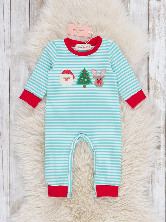 Christmas Cheer Striped Embroidered Romper