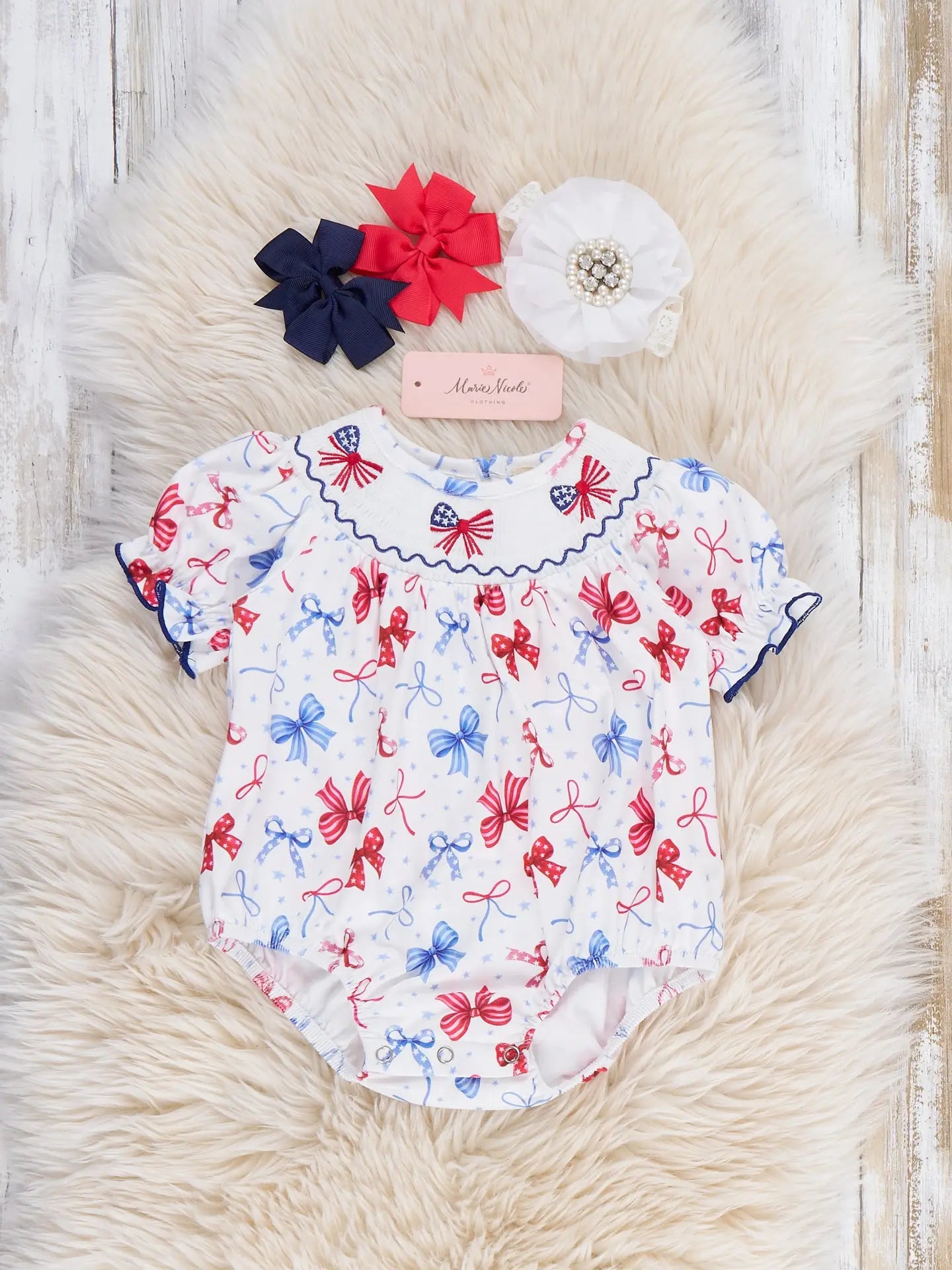 Patriotic Bow Delight Smocked Bubble Romper