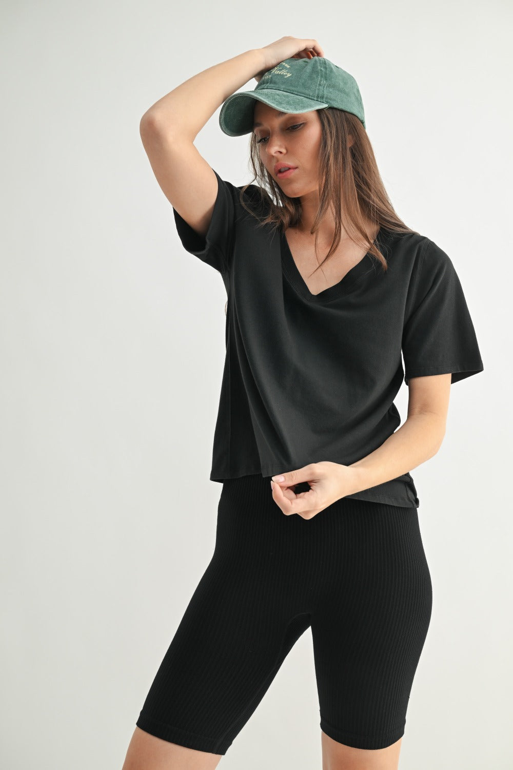 Pima Cotton Blend V-Neck Tee (Black)
