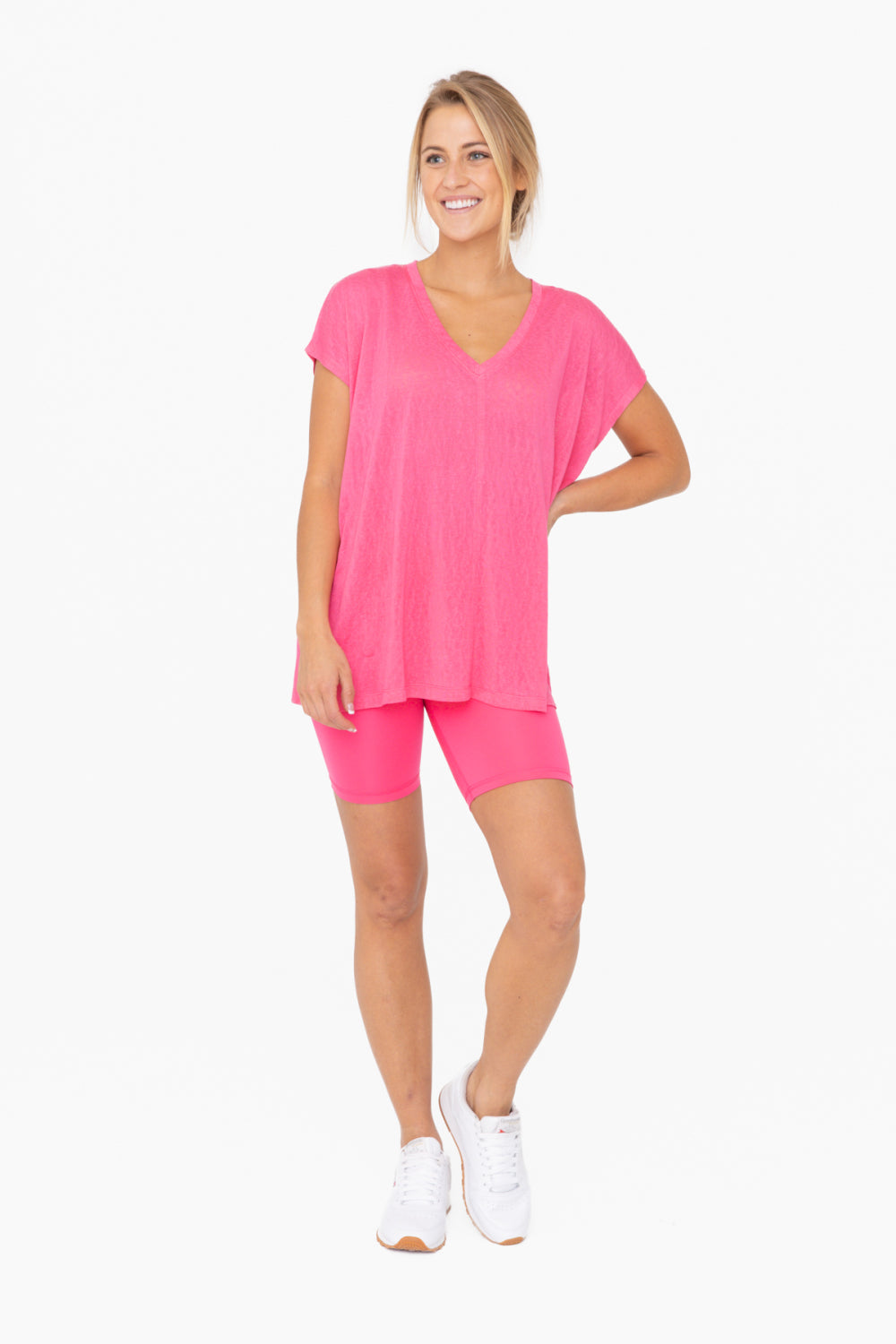 Modal Blend Relaxed V-Neck (Hot Pink)