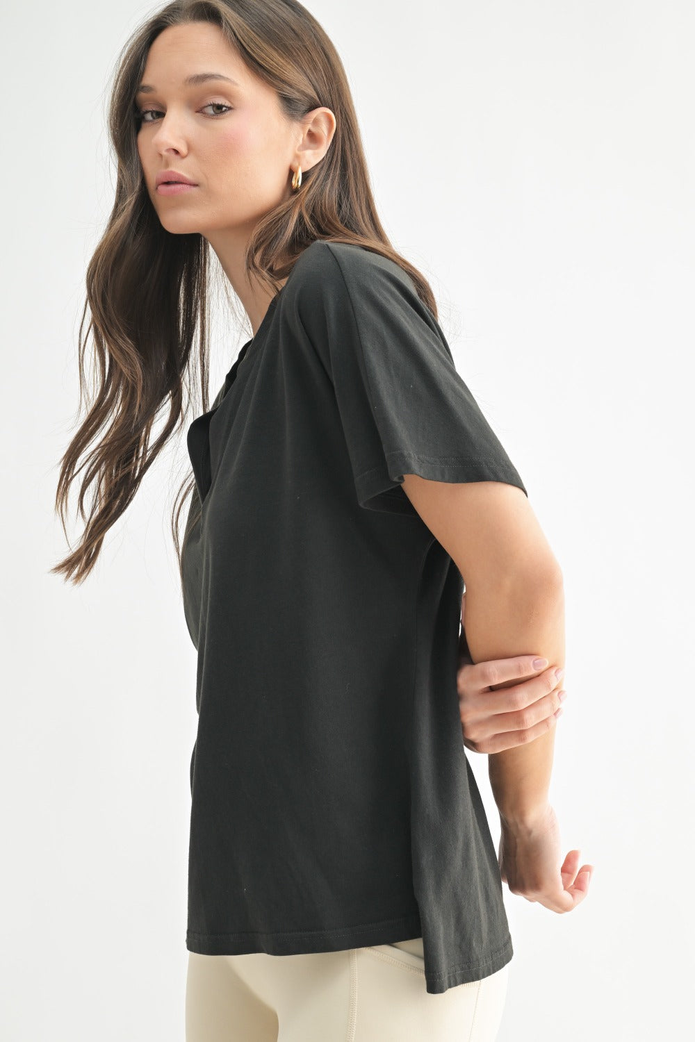 Pima Cotton Henley Tee (Black)