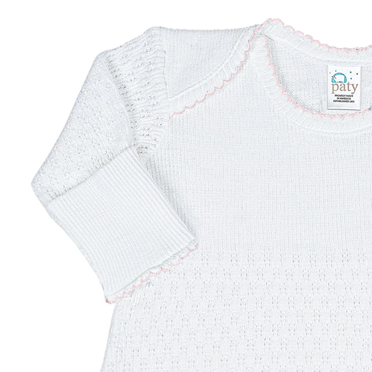 Paty Knit Overlap Shoulder Gown (Pink Trim) (With Bow)