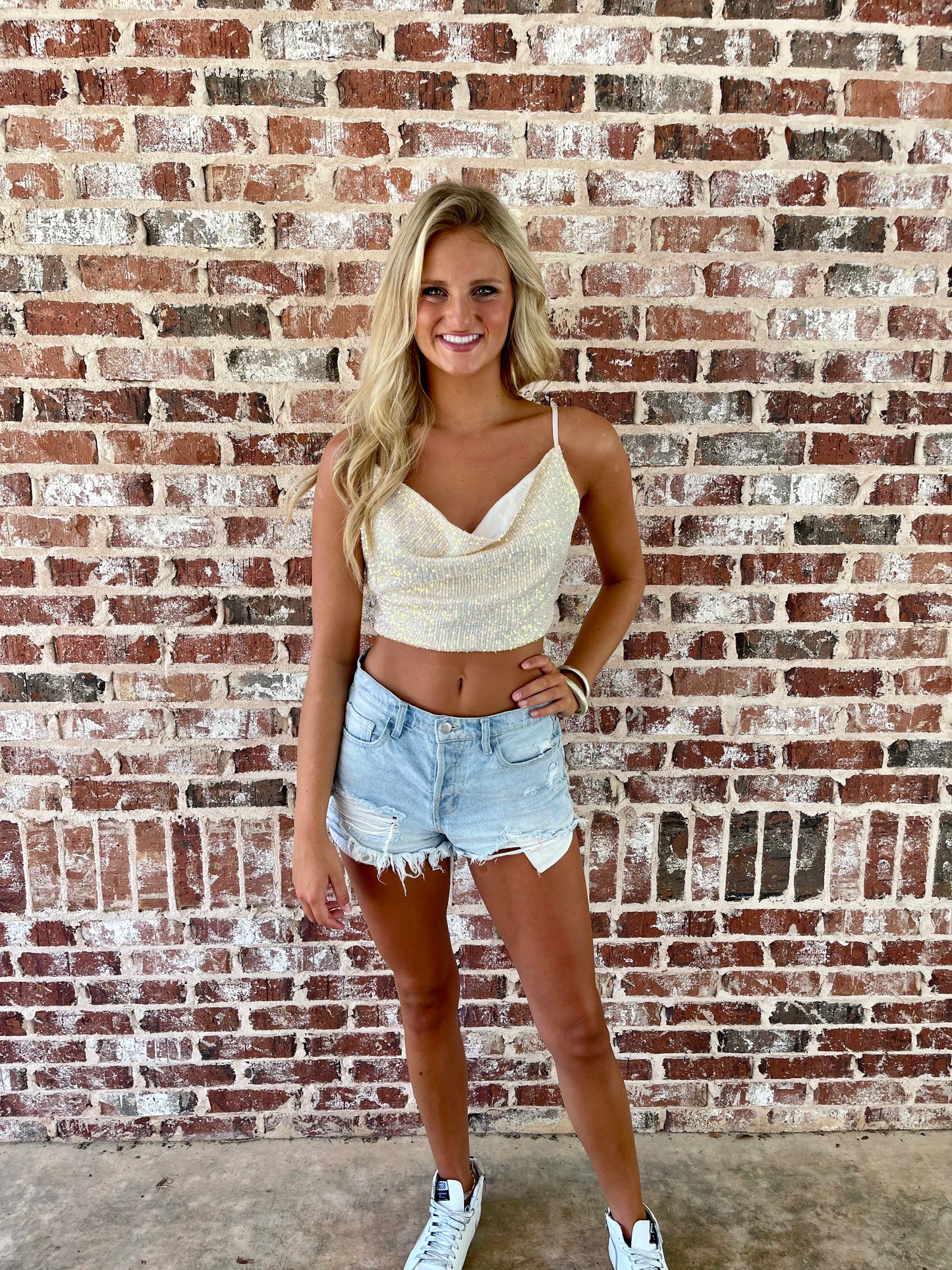 Sequin Sparkle Cami Crop (Champagne)