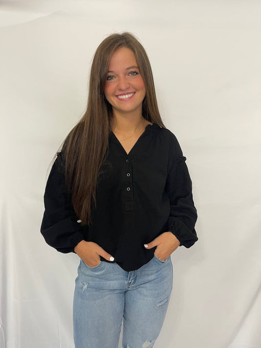 Black Crinkled Blouse