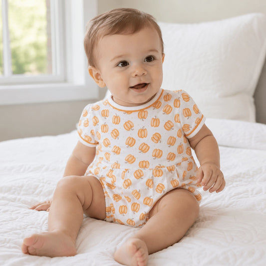 Baby Pumpkin Print Short Sleeve Boy Bubble