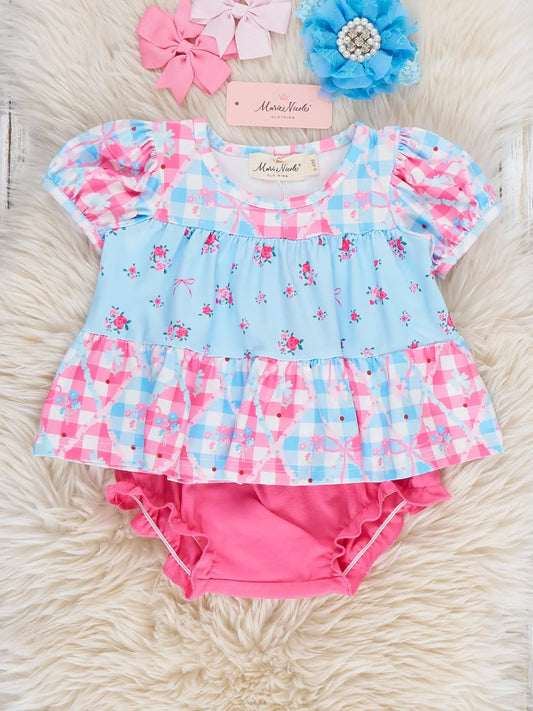 Angel Bloom Floral Plaid Bloomers Outfit