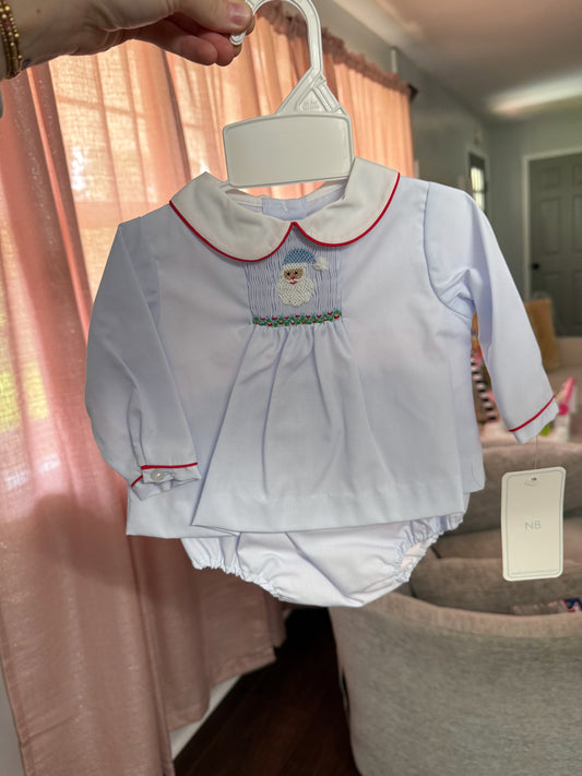Diaper Set With Hand Pictured Smocked Santa