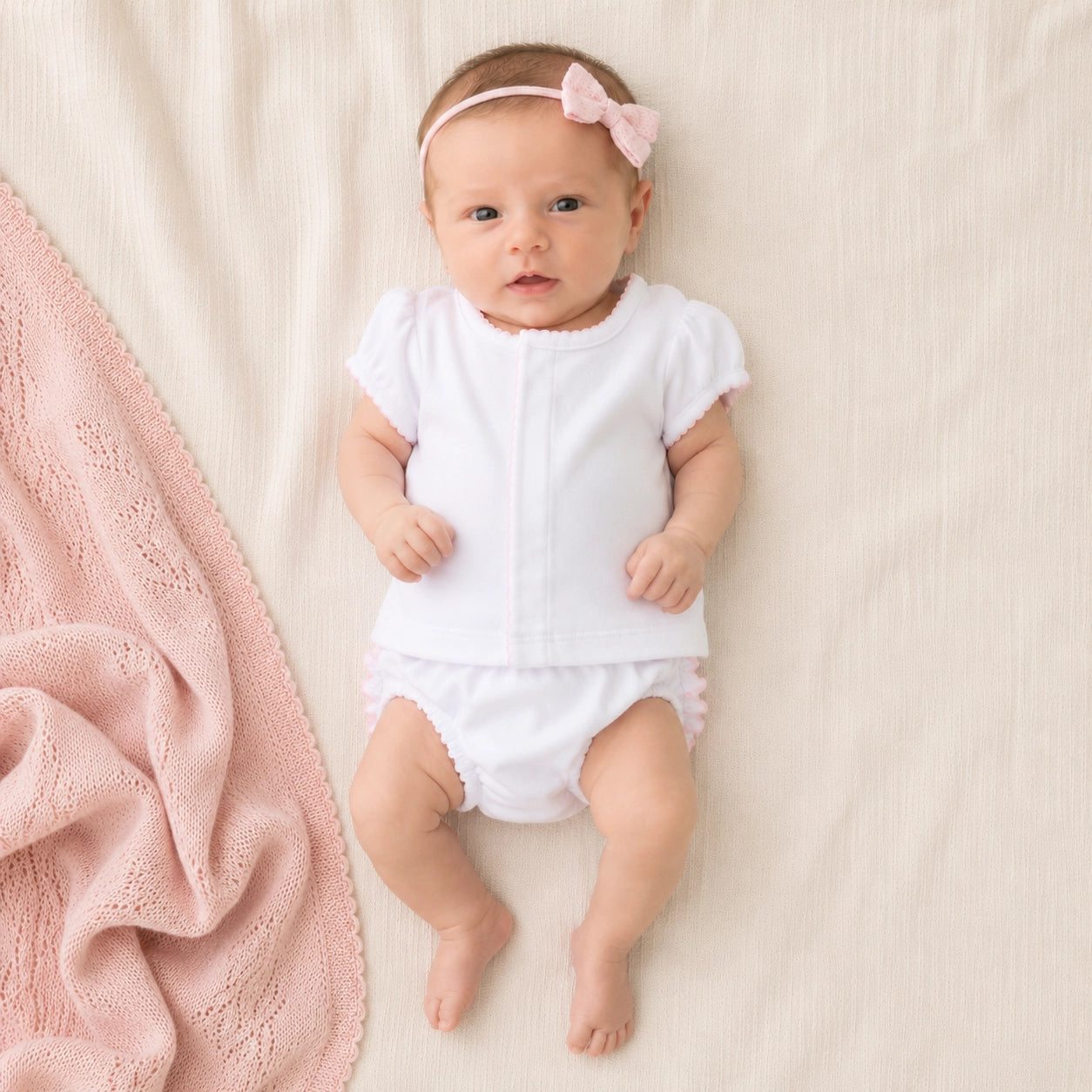 Solid Essentials Ruffle Diaper Cover Set - White Pink