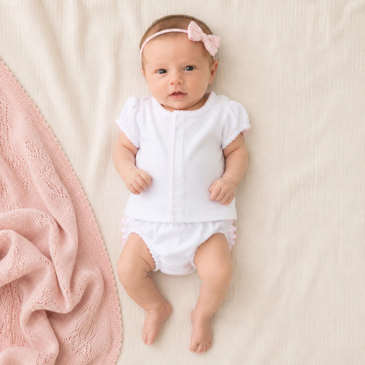 Solid Essentials Ruffle Diaper Cover Set - White Pink