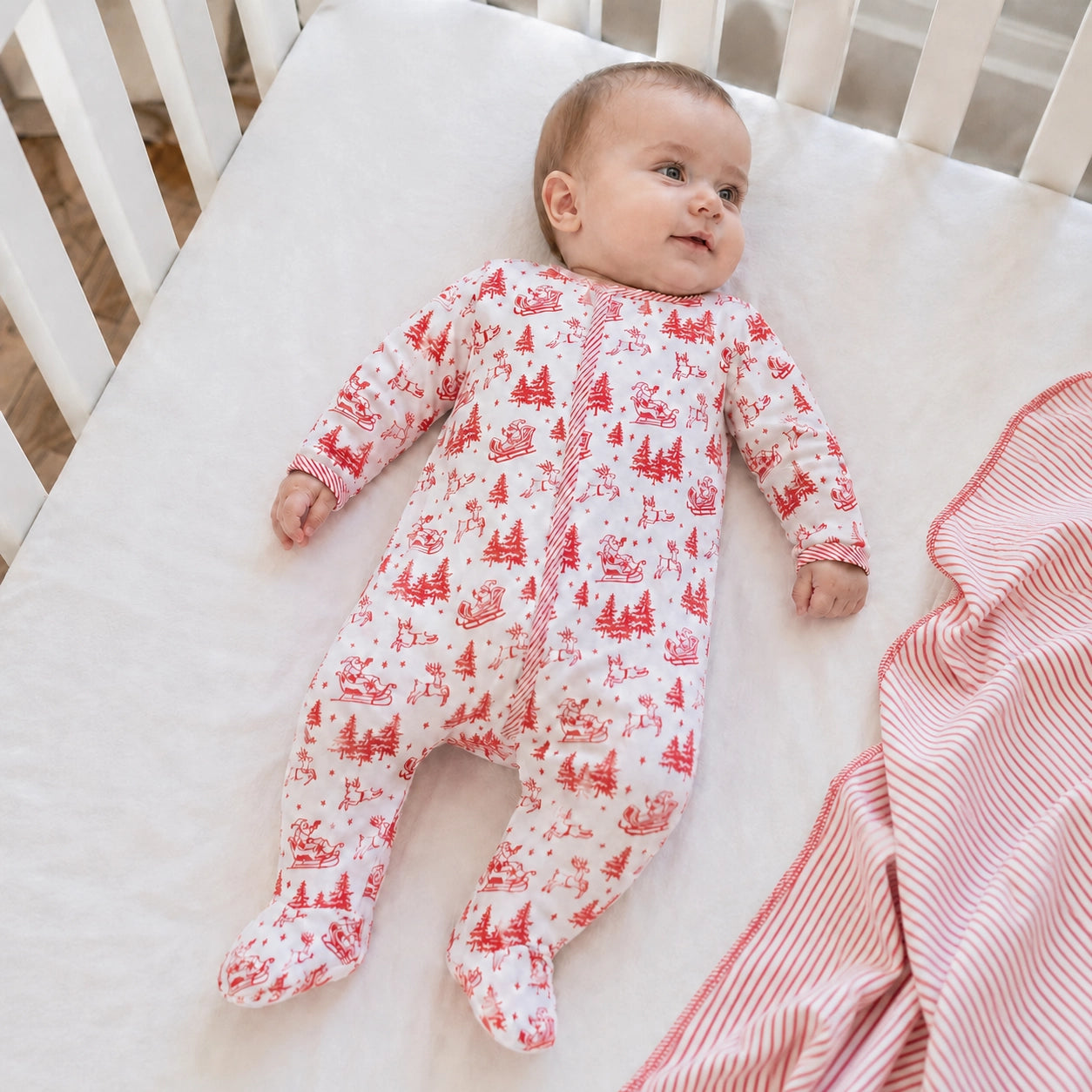 Holiday Toile Footie - Red