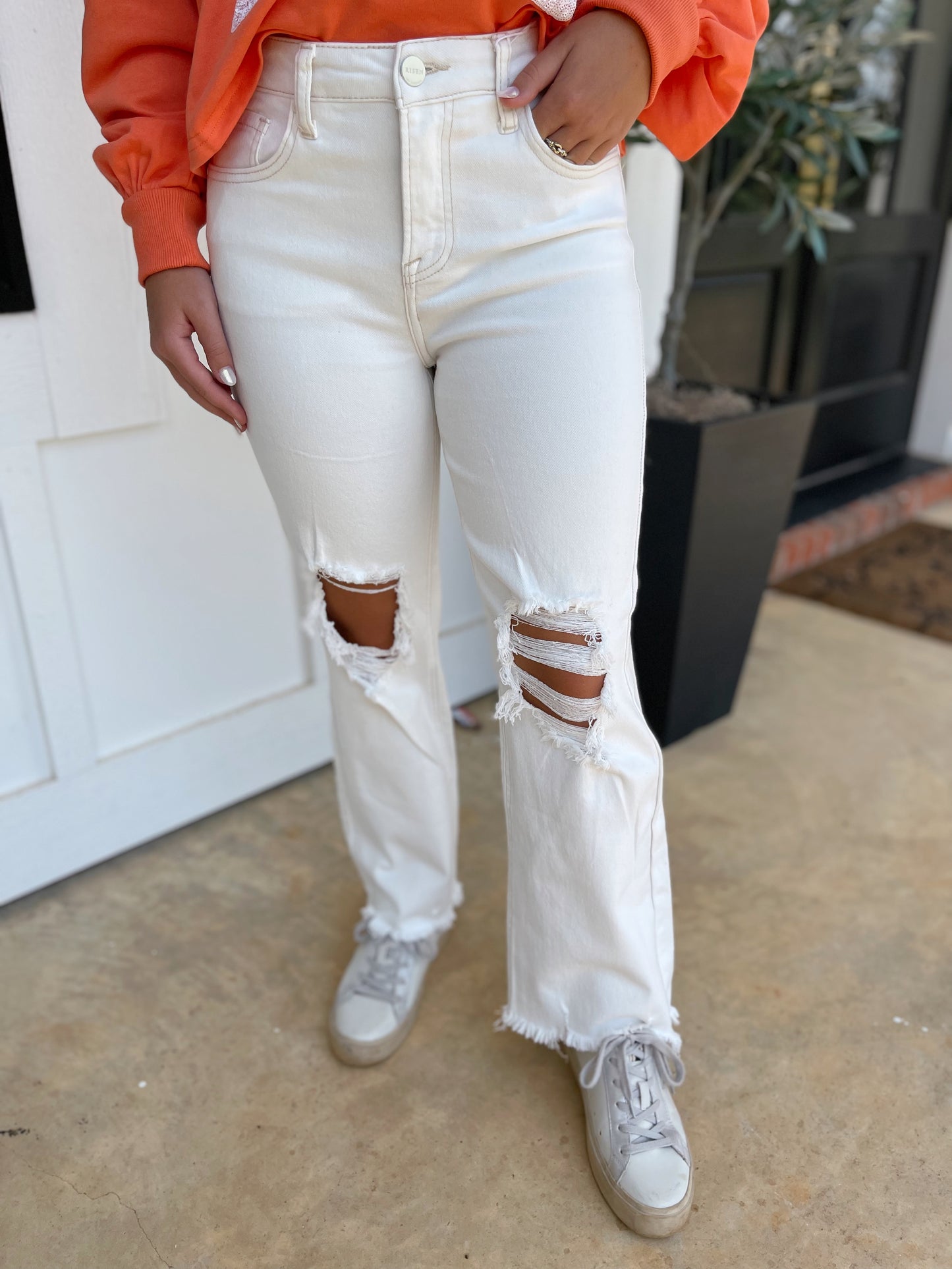 Jordyn High Rise Straight Jeans (Cream)