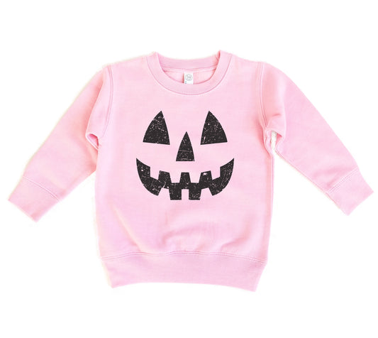Pumpkin Smiley | Kids Fall + Halloween Sweatshirt (Pink)