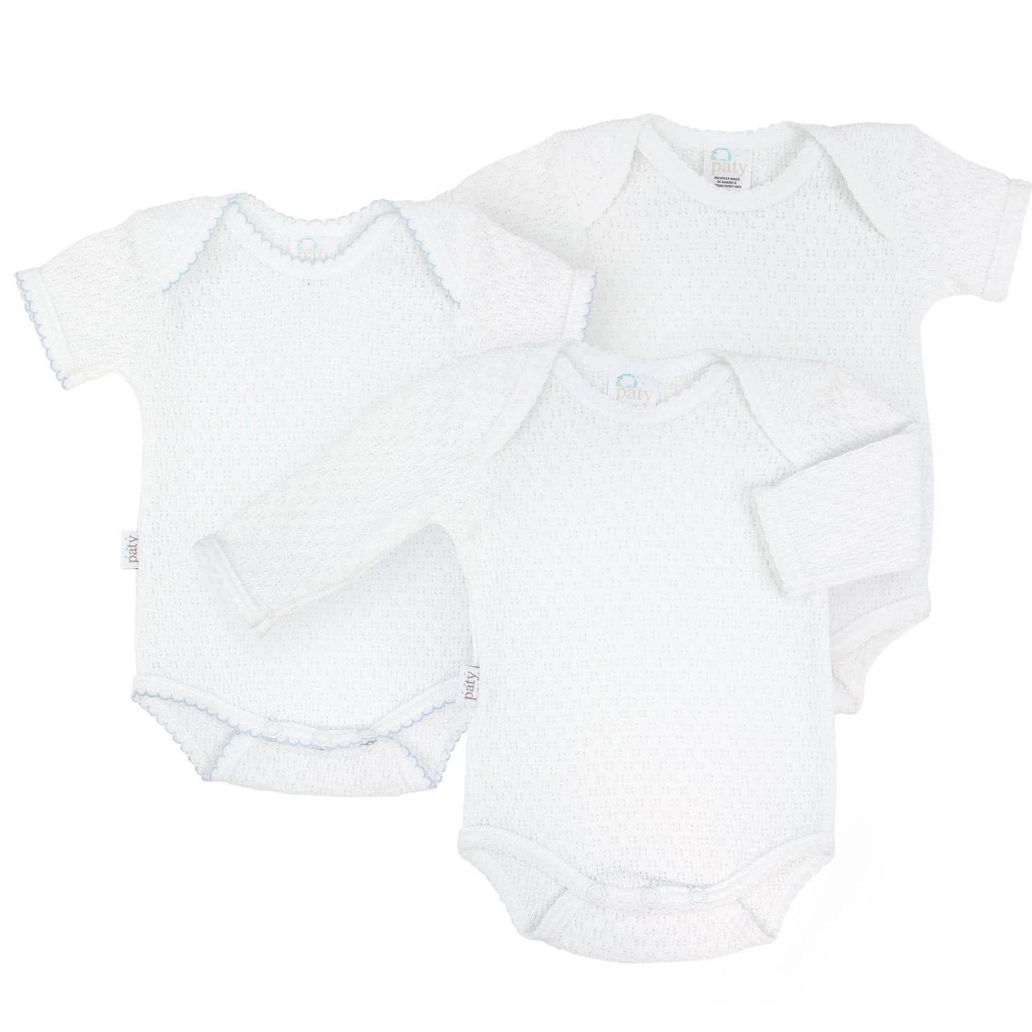 Paty Knit Overlap Shoulder Onesie (Long Sleeve) (Blue Trim)
