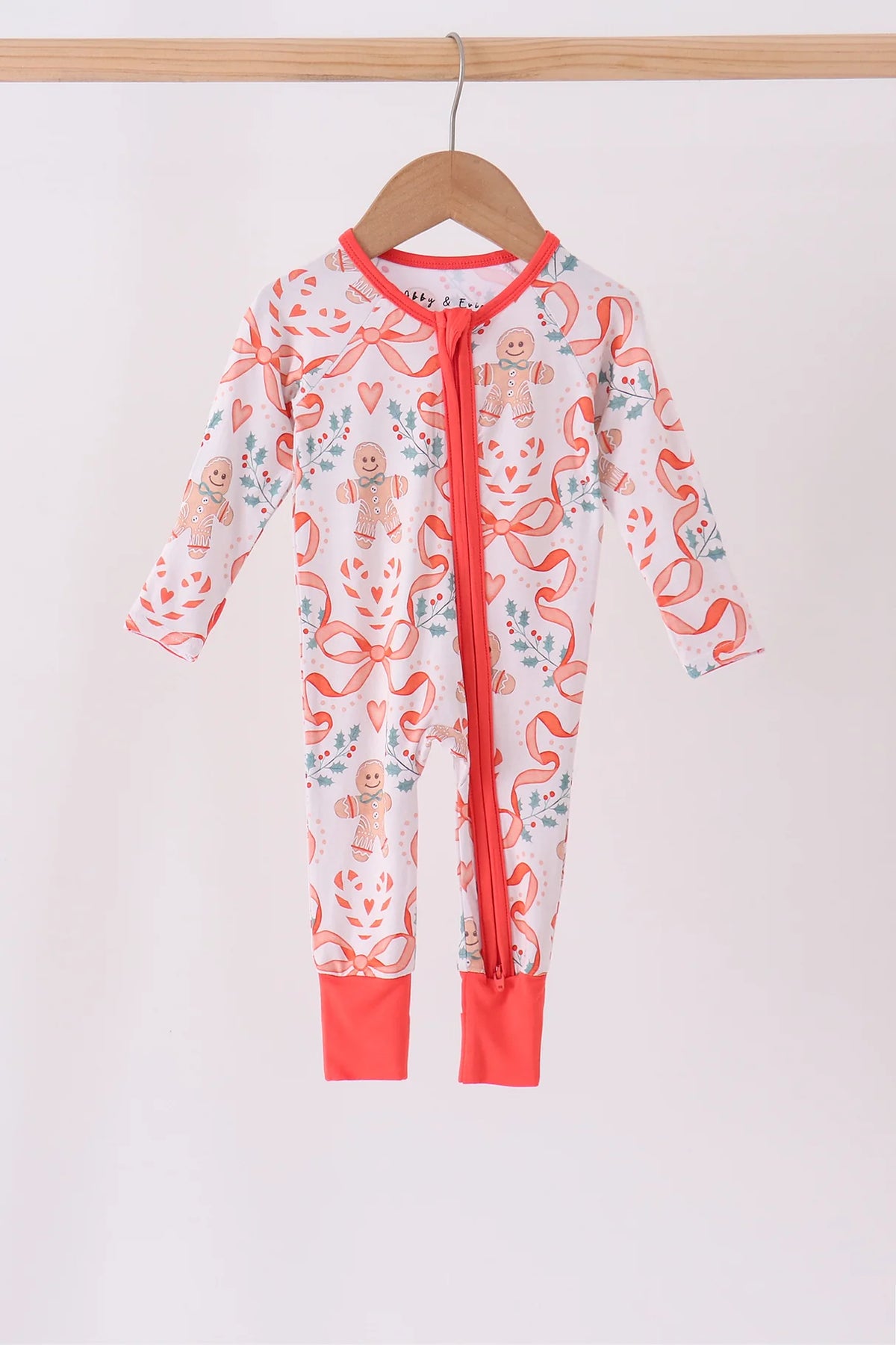 Coral gingerbread bamboo zipper romper