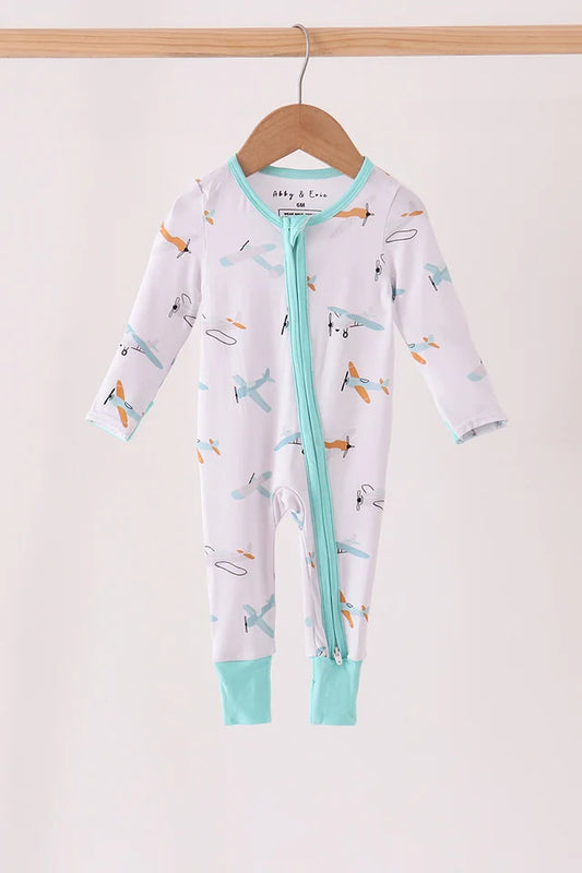 Airplane bamboo zipper romper