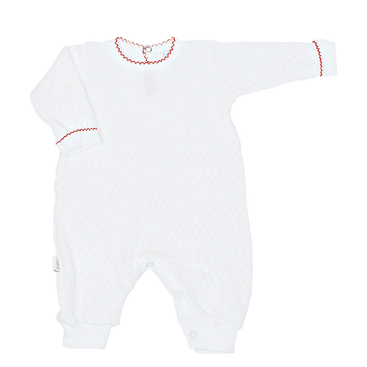 Paty Knit Long Sleeve Romper (Red Trim)