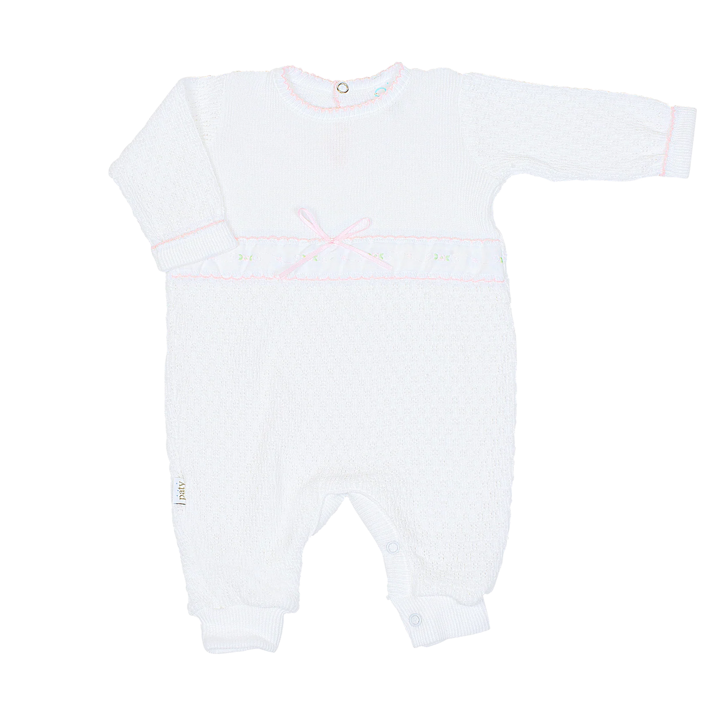 Paty Knit Romper with Swiss Floral Trim