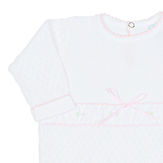 Paty Knit Romper with Swiss Floral Trim