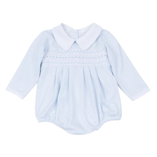 Benjamin Smocked Long Sleeve Bubble - Light Blue