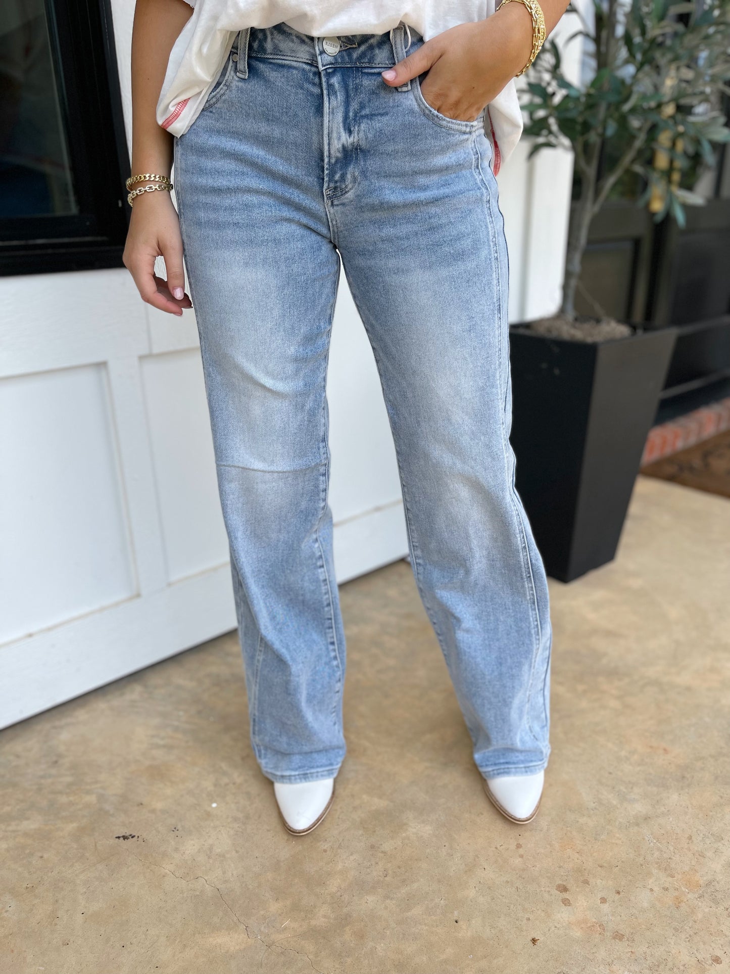 Crystal Light Wash Straight Jeans