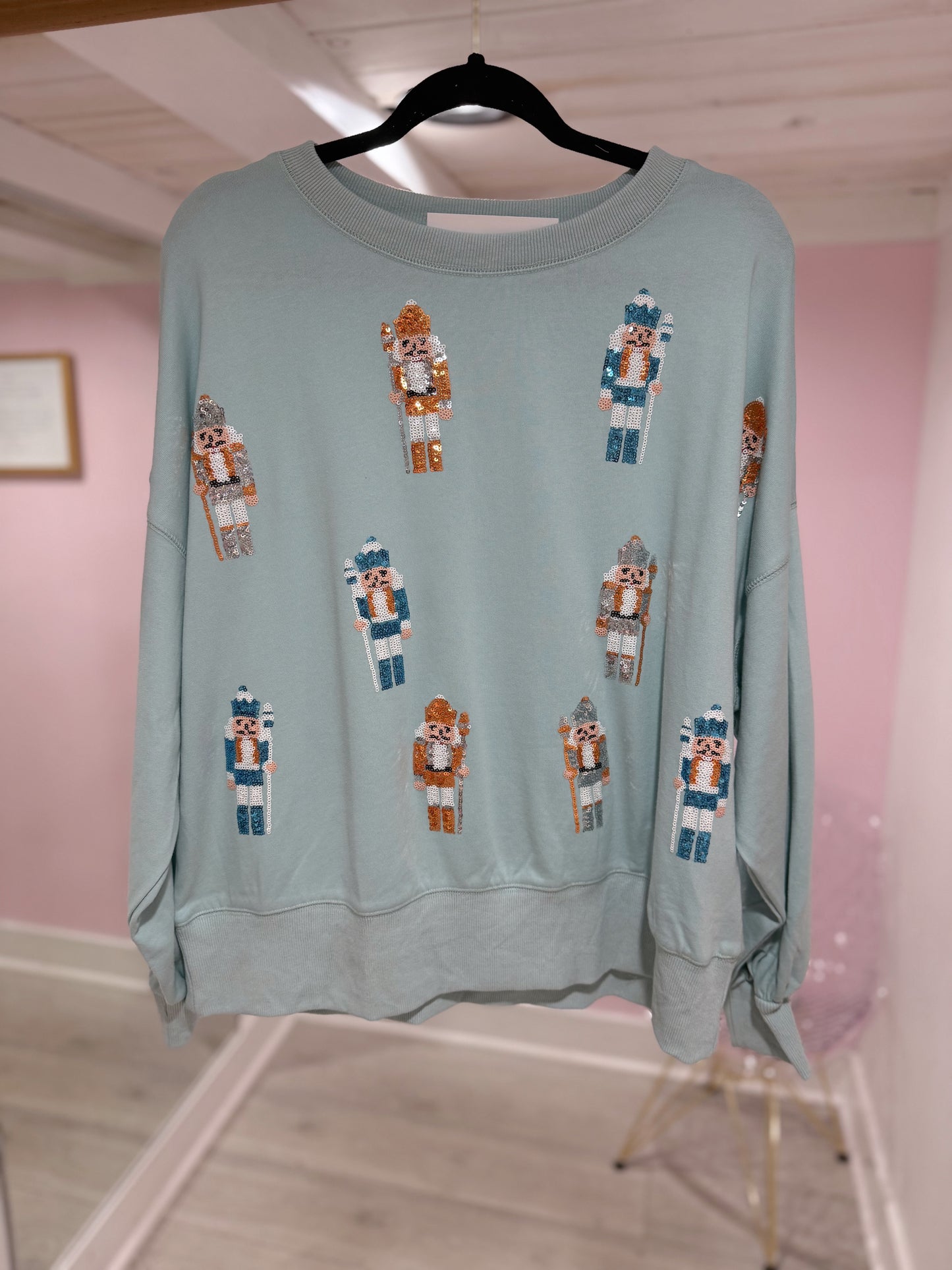 Sequin Nutcrackers Christmas Top (Baby Blue)