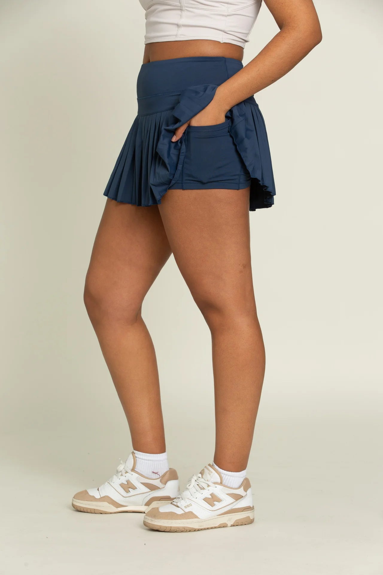 Stone Navy Pleated Tennis Skirt (Gold Hinge)