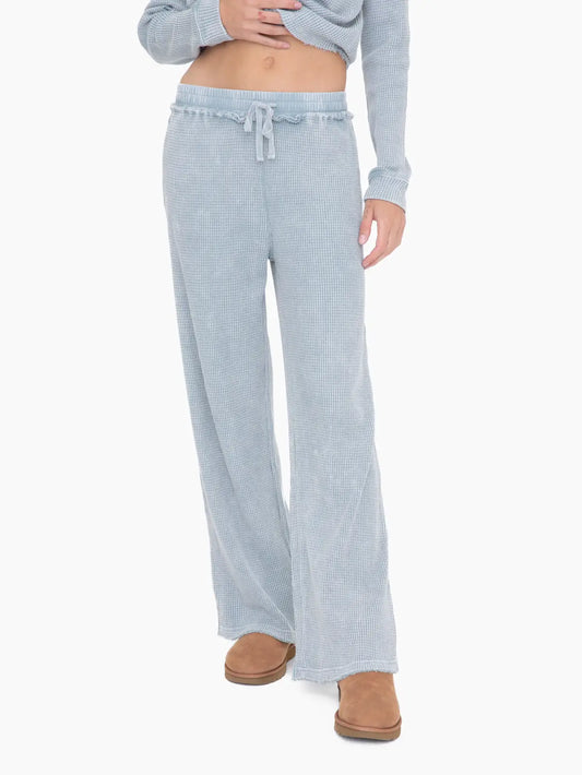 Relaxing Moments Waffle Knit Lounge Pants (Smoky Blue)