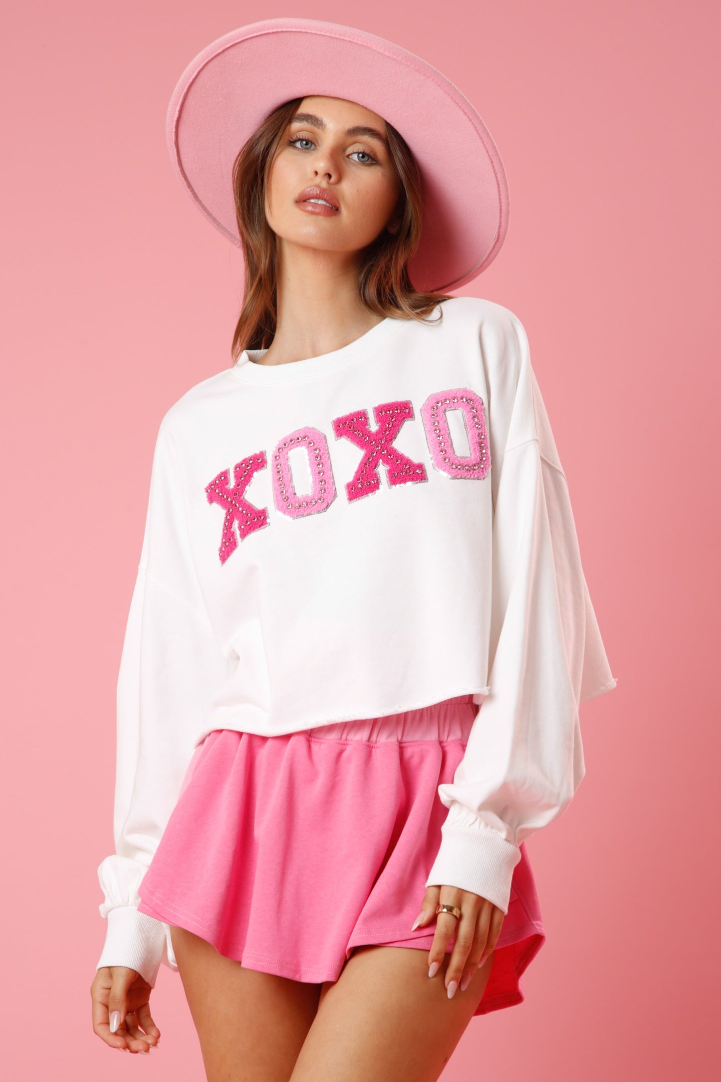 XOXO Sequin Edge Embellished Patch Sweatshirt