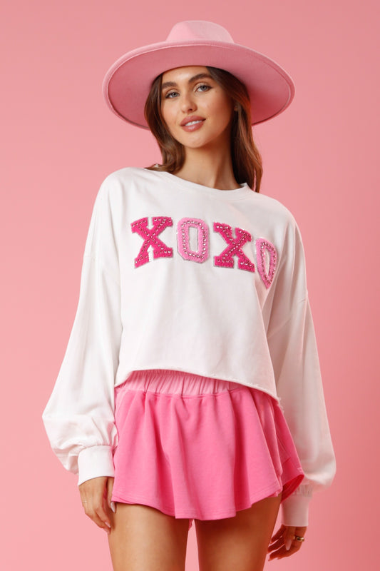 XOXO Sequin Edge Embellished Patch Sweatshirt