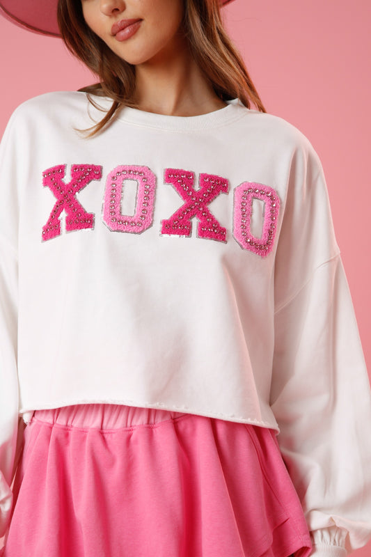 XOXO Sequin Edge Embellished Patch Sweatshirt