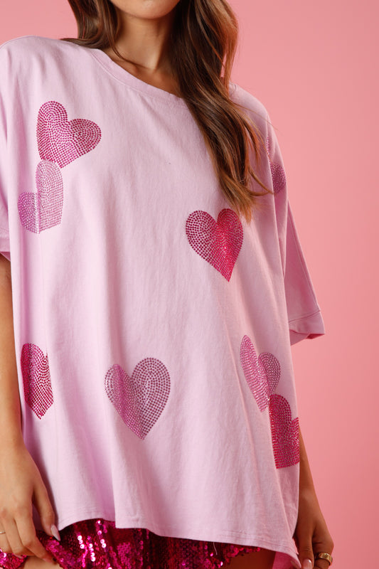 Rhinestone Hearts Loose Fit Tee