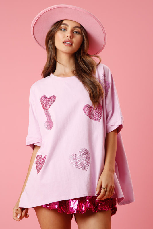 Rhinestone Hearts Loose Fit Tee