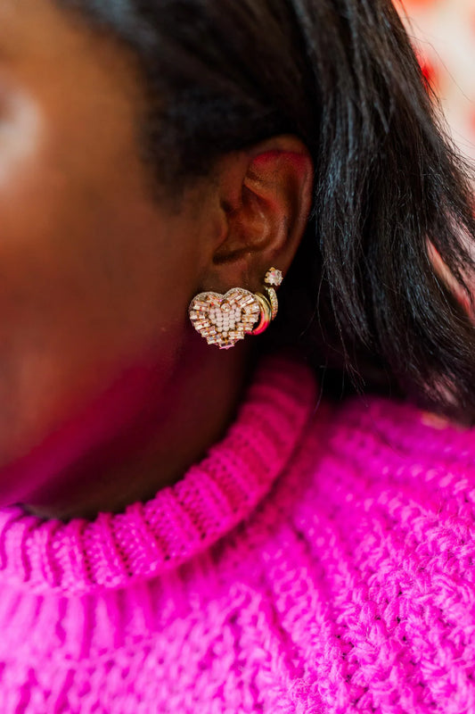 Beaded Heart Studs (White)