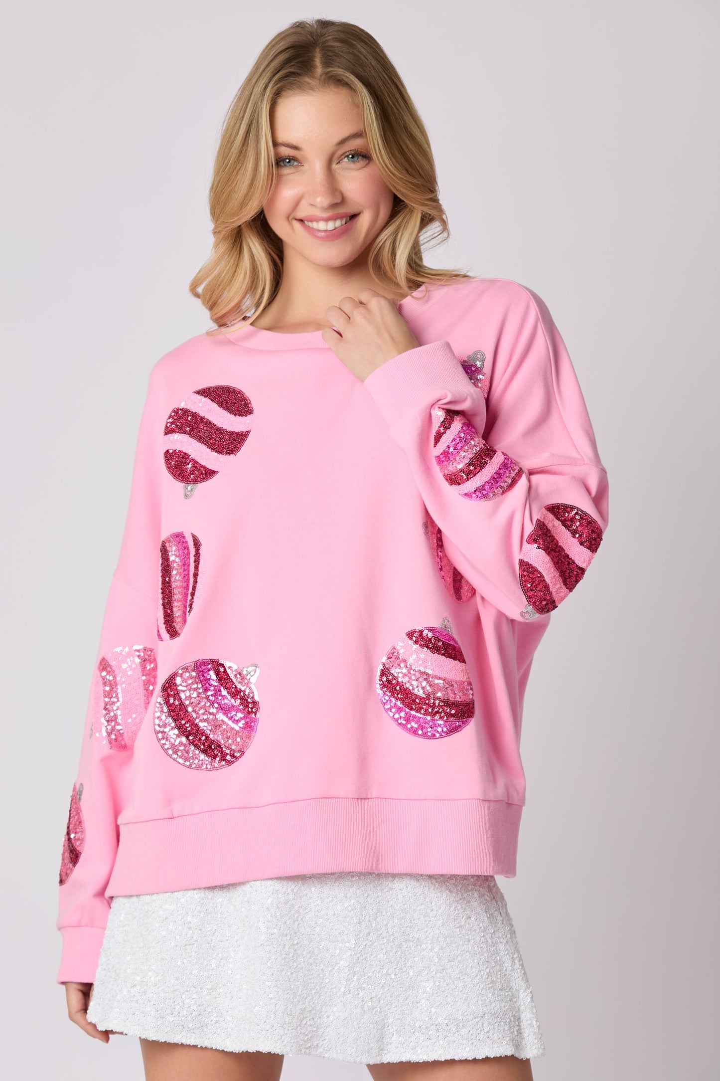 Christmas Ornaments Sequin Top (Pink)