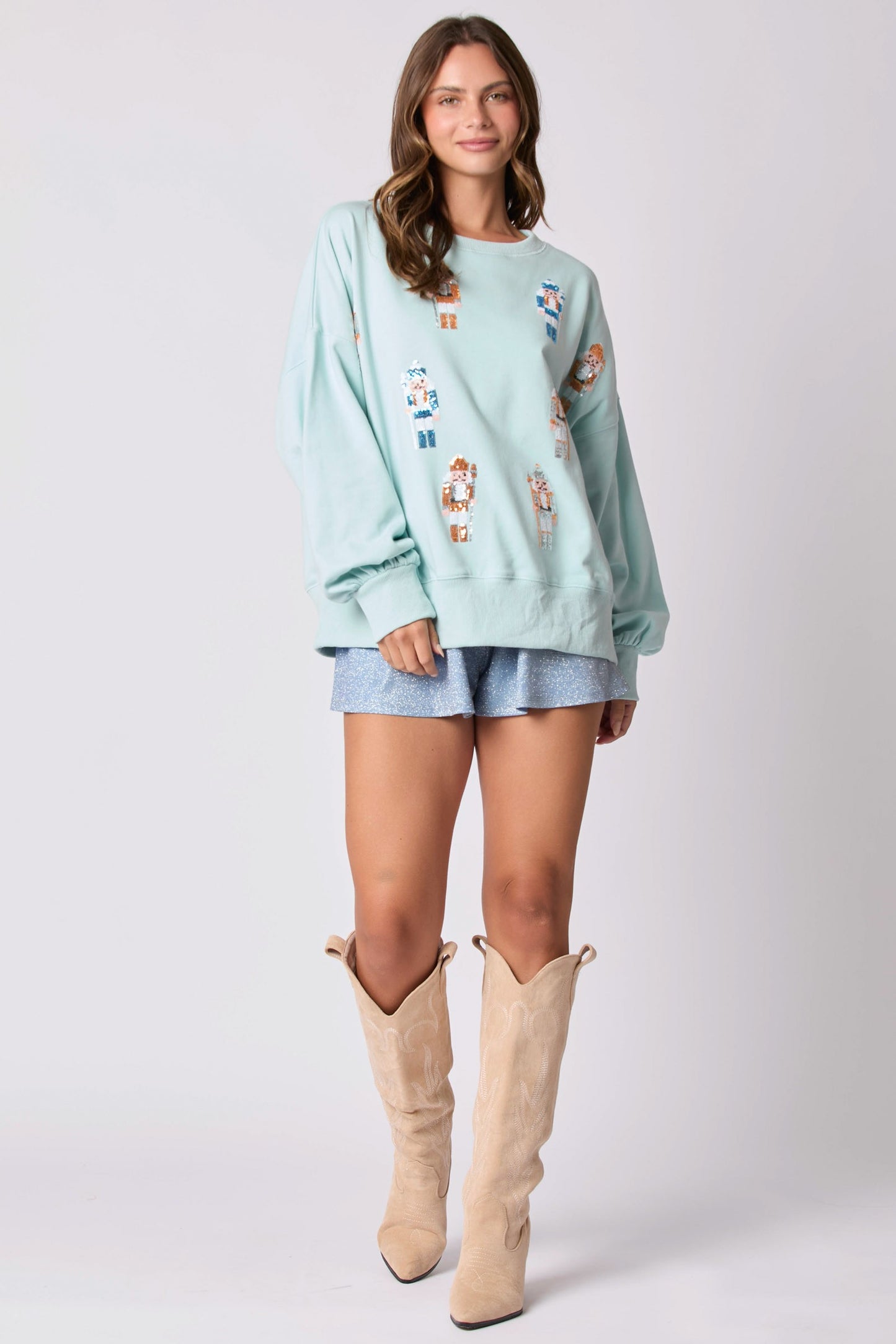 Sequin Nutcrackers Christmas Top (Baby Blue)