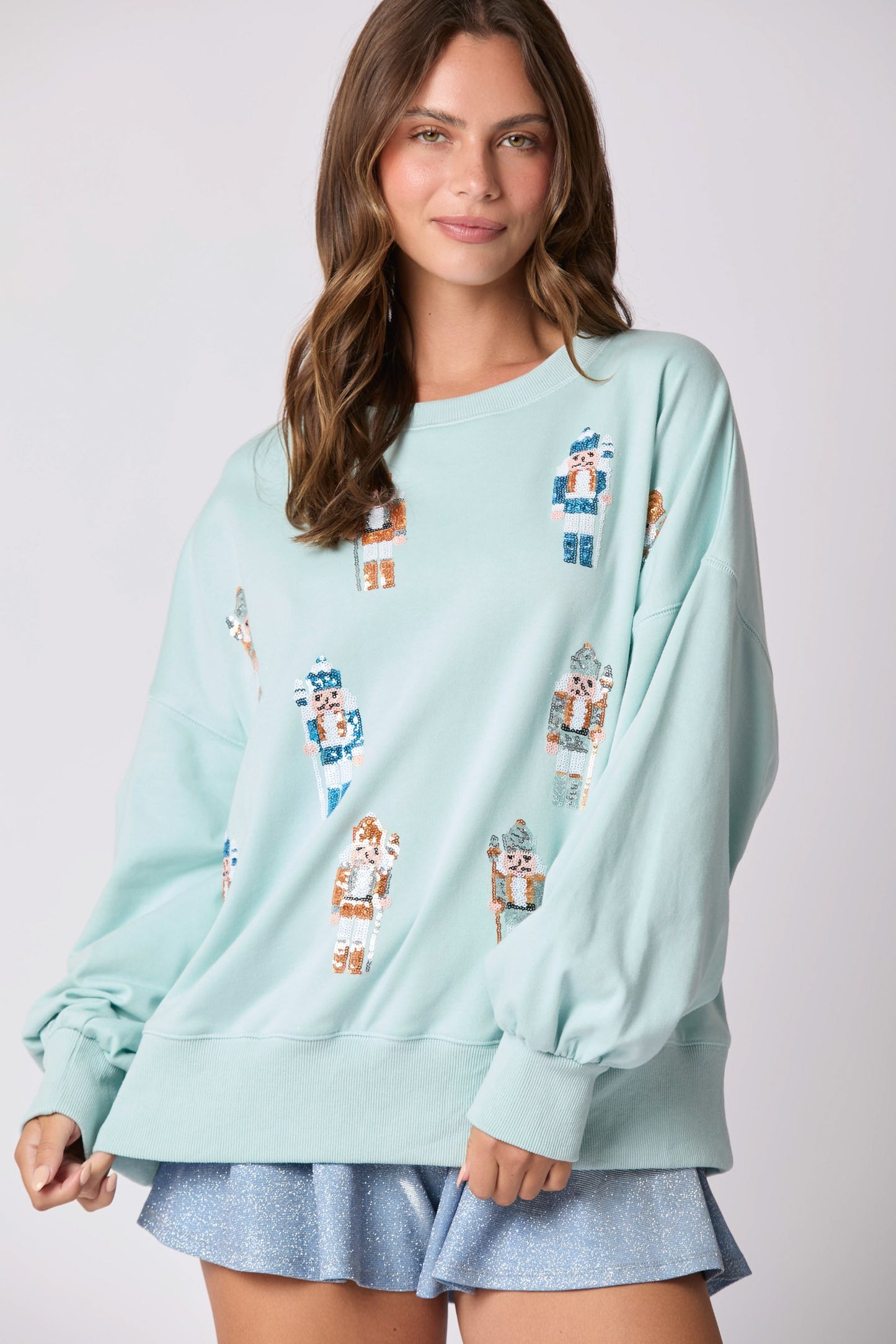 Sequin Nutcrackers Christmas Top (Baby Blue)