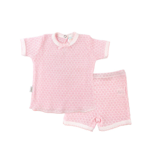 Solid Color 2 PC Diaper Set with Shirt and Shorts  (Pink Trim)