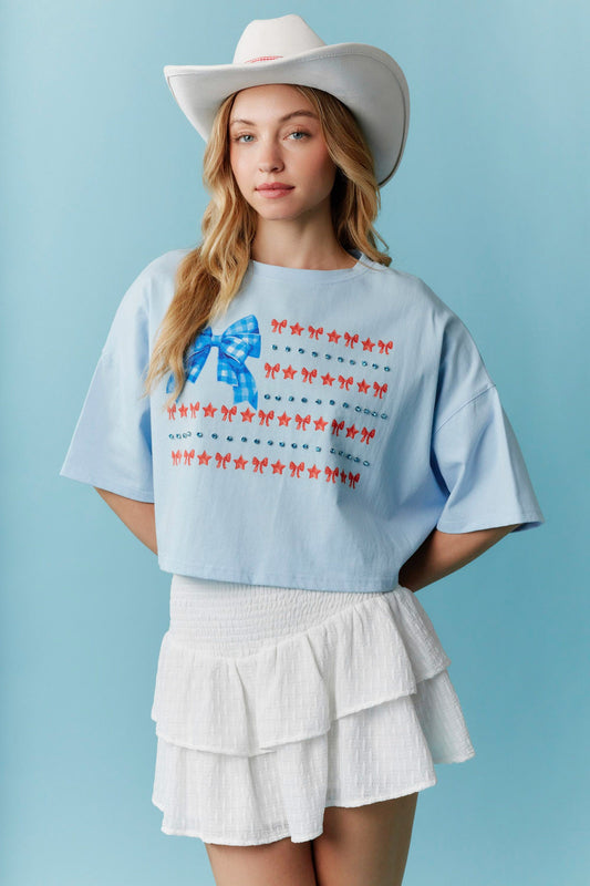 American Bow Flag with Rhinestone Detail Tee