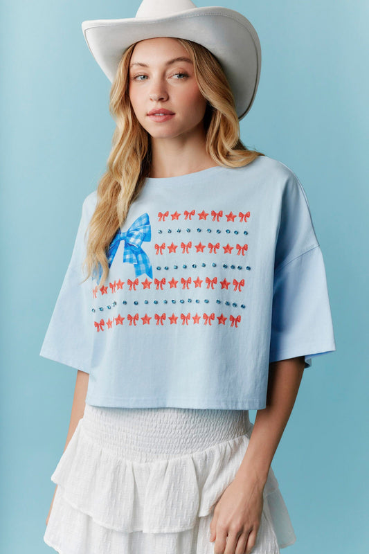 American Bow Flag with Rhinestone Detail Tee